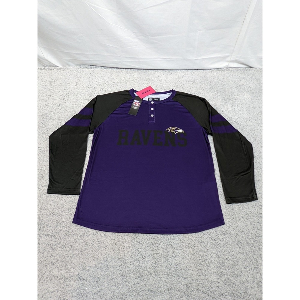 FOCO Baltimore Ravens Henley Shirt NFL Team Apparel Mens Medium Purple Black NWT